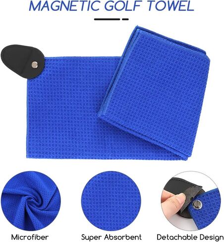 منشفة جولف، منشفة جولف من الألياف الدقيقة المغناطيسية، مناشف جولف من الألياف الدقيقة قوية التحمل مع فرشاة تنظيف، مناشف جولف لحقائب الجولف للرجال، مجموعة إكسسوارات الجولف المحمولة (أزرق) in Kuwait