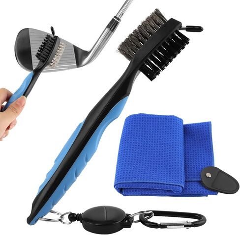 منشفة جولف، منشفة جولف من الألياف الدقيقة المغناطيسية، مناشف جولف من الألياف الدقيقة قوية التحمل مع فرشاة تنظيف، مناشف جولف لحقائب الجولف للرجال، مجموعة إكسسوارات الجولف المحمولة (أزرق) in Kuwait