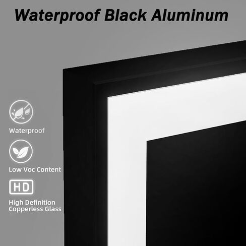 مرايا حمام LED مقاس 60 × 36 للجدار - مرآة زينة مضادة للضباب بإطار من الألومنيوم الأسود مع أضواء، قابلة للتعتيم، مضادة للضباب، ذاكرة، مقاومة للكسر، مرآة ذكية بثلاثة ألوان، إضاءة خلفية وأمامية in Saudi Arabia