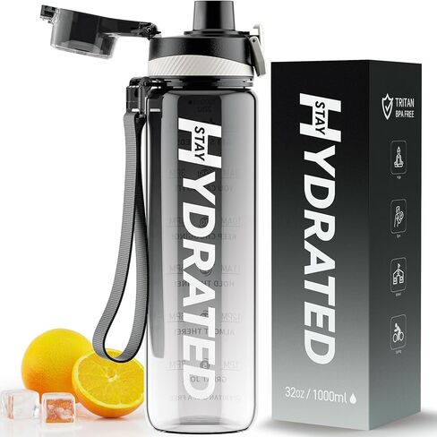 Mevoly All-New Water Bottle, 32 oz Motivational Water Bottles with Time Marker-Tritan & BPA Free, Sports Water Bottle with Times to Drink, No Straw, Leak Proof & Wide Mouth for Gym Fitness in Kuwait