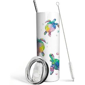 Sea Turtle Gifts - Sea Turtle Tumbler with Lid and Straw - Double Wall Vacuum Stainless Steel 20 Oz Watercolor Ocean Turtle Cup, Water Bottle, Travel Coffee Mug - Sea Turtle Decor, Accessories, Stuff