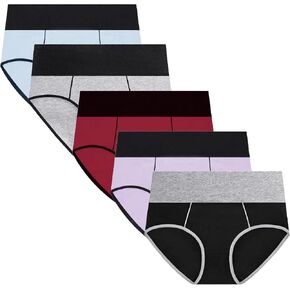 PAROLLADA Womens Cotton High Waisted Brief Underwear Breathable Stretch Full Coverage Panties Black-3 Packs
