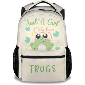 Frog Backpacks for Girls Boys, 16 Inch Cute Backpack for School, Green, Large Capacity, Durable, Lightweight Bookbag for Kids Travel