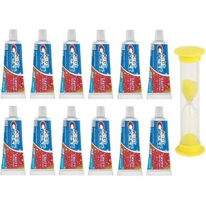 Kids Cavity Protection Crest Sparkle Fun Toothpaste Travel Size 0.85 Ounce 12 Pack with One 2 Minute Sand Timer (Colors May Vary) for Brushing