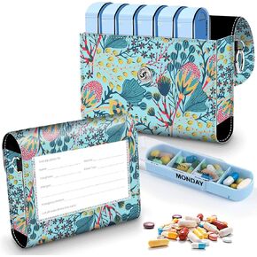 Pill Organizer Case, Weekly Travel Pill Case Medication Reminder Daily AM PM, Day Night 7 Compartments,for 4 Times A Day, 7 Days a Week-includes Elegant Printed Leather Carrying Case