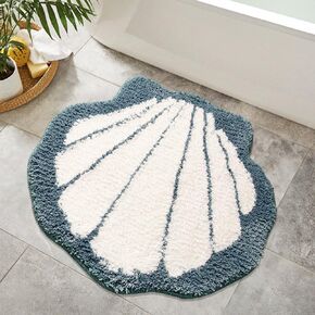Cute Shell Shaped Bathroom Rugs Mats Shaggy Fluffy Irregular Bath Rugs Anti Slip Absorbent Bathtub Rug Foot Mat Comfy Cozy Bath Mats for Bathroom Lovely Kids Room Rugs 22x19inch (Blue)