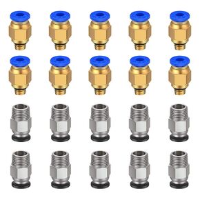 PC4-M6 Pneumatic Fitting Push to Connect + PC4-M10 Straight Quick in Fitting for 3D Printer Bowden Extruder (Pack of 20pcs)