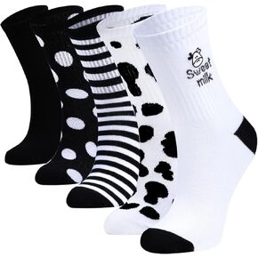 Bolero 5 Pairs Cow Patterned Black White Socks for Women, Cute And Cozy Socks As Birthday Gifts For Women