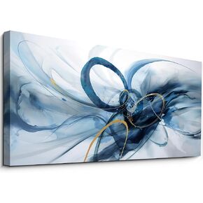 XLSJERST Abstract Wall Decor Living Room - Modern Canvas Wall Art Blue and White Picture Artwork for Office Bedroom Bathroom Home Decoration