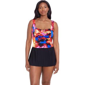 Longitude Women's Swimwear Twist Shirred Long Torso Soft Cup One Piece Swimdress