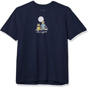 Life is Good Men's Jake and Rocket Moon Cotton Tee, Crewneck, Short Sleeve Graphic T-Shir, Darkest Blue, Small