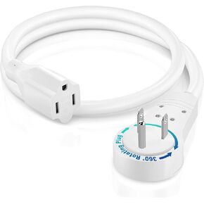 Maximm Cable 6 Feet 14Awg 360° Rotating Flat Plug Extension Cord/Wire, 3 Prong Grounded Wire, Heavy Duty Extension Cord - UL Certified - White