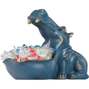Hippo Figurine Candy Dish & Key Bowl - Unique Resin Hippopotamus Statue for Office Desk & Entry Table Decor - Multifunctional Sundries Container, Jewelry Stand, and Wallet Holder - Cute Hippo Gifts