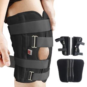 Straight Leg Brace Tri-Panel Orthopedic Knee Immobilizer 12" Long Adjustable Side Panels Knee Splint – Lightweight Universal Leg Brace for Teenager, Women and Men - Black