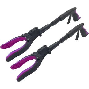 Grabber Tool 19" Aluminum Magnetic Claw with LED Light, Lightweight Foldable Reacher Grabber Pickup Tool, Gripper Grabbers for Elderly Grab Reaching Tool Trash Picker Grabber, Pink, by Luxet 2-Pack