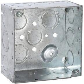 RACO 8232 2-1/8 in. Deep, 1/2 in. and 3/4 in. Side Knockouts, Welded 4 in. Square Electrical Box, 1-Pack, Gray