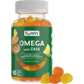 YUM-V'S Vegan Omega 3 Gummies for Adults with DHA - Vegan Omega 3 6 9 Gummies - Vegan Omega 3 Supplement from Flaxseed Oil & Algae - Vegetarian, Halal, Gluten Free - Lemon & Orange Flavors (90 Count)