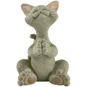 Whimsical Grey Cat Praying Figurine Cute Collectible - Happy Cat Collection - Cat Lover Gifts for Women, Cat Mom Gifts, Cat Decor