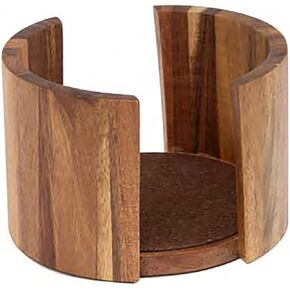 Thirstystone Natural Acacia Wood Round Coaster Holder 4.75" Diameter Holds Round 4" Coasters