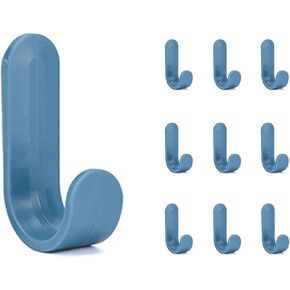 10 Pack Plastic Adhesive Hooks,Damage Free J-Shaped Hooks Holder,Reusable Seamless Hooks,Cute Key Hooks,White Decorative Utility Hooks for Hanging Hat Cup Glass Headset Towel(Blue)