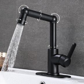 HUAHUALALA Matte Black 360° Degree Swivel Bathroom Sink Faucets,Bathroom faucets for Sink 1 Hole,Single Handle Vanity Faucet with Deck Plate,Large angle rotation Faucet in Kuwait