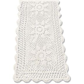 Sunflower Cotton Handmade Crochet Lace Rectangle Table Runner Coffee Table Decor (14x36 inch, Beige)