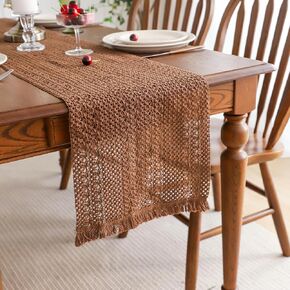 Simple&Opulence Boho Macrame 100% Cotton Table Runner - 12 x 60 Inch, Woven Farmhouse Table Runner with Tassels for Bohemian Rustic Wedding, Bridal Shower, Dinner （Weave - Red）