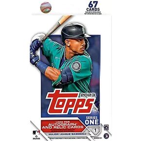 2023 Topps Baseball Series One Hanger Box with a 67 Card Cello Pack Including at least Four Retail Insert Cards