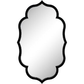 Empire Art Direct Curved Scalloped Wall Mirror on Black Matte Frame with Washed White Edges, Living Room, Bedroom & Office, 24" x 40" x 1"