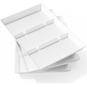 Lifewit Serving Tray Divided for Party Supplies, 4 PCS 15" x 10" Plastic Platters for Serving Food, White Reusable Tray for Veggie, Snack, Fruit, Cookies, Desserts in Kitchen/Pantry