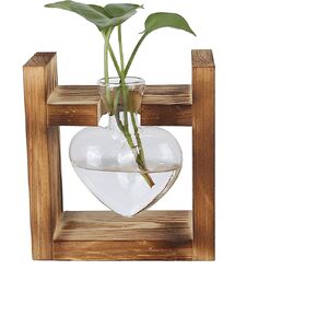 Heart-Shaped Glass Bottle, Innovative Flower Pot with Vintage Wooden Frame Transparent Tabletop Vase Home Decoration(Vintage frame +1 heart bottle)