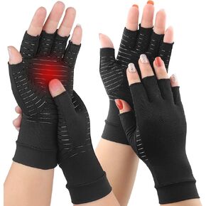 2Pairs Copper Arthritis Compression Gloves for Women Men, Fingerless Compression Gloves for Carpal Tunnel, Hand Pain, RSI, Driving, Typing, Copper Gloves Support Hands and Wrist for Work (Small)