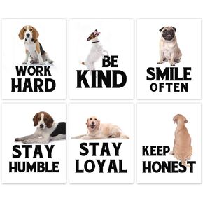 HLNIUC جرو اقتباس إيجابي طباعة فنية، Be Kind جميل الكلب قماش جدار الفن مجموعة من 6 (8 "X10"، غير المؤطرة)، مضحك ولطيف الحيوان ملهمة ملصق اللوحة لمحبي الحيوانات الأليفة غرفة نوم الأطفال ديكور غرفة اللعب