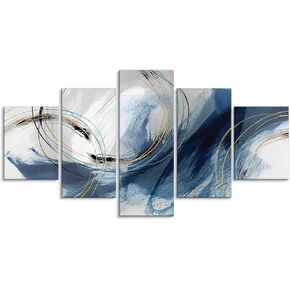 Fu-Keivy Blue Grey Abstract Canvas Wall Art Decor Fantasy Modern Artwork Painting for Living Room Bedroom 5 Panel Wall Pictures Graffiti on White Background