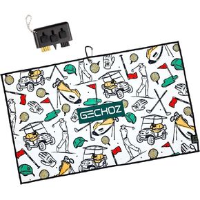 Golf Towels in Multi Pattern, Microfiber Waffle Towel with Golf Club Brush and Carabiner Clip, Golf Towels for Golf Bags for Men and Women, Golf Bag Accessories, Flamingo