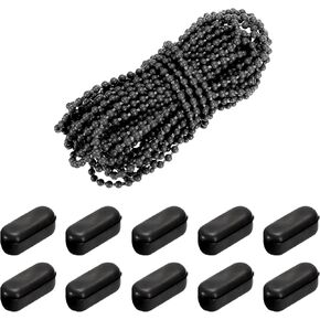 uxcell 10 Meters/10.94 Yards Blinds Bead Chain Cord Plastic Ball Beaded Chain with 20 Pcs Chain Connectors for Bead Roller Blinds Black