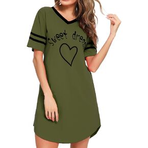 Marvmys Women Nightgowns Short Sleeve Nightshirts Pajama Dress Sleepwears
