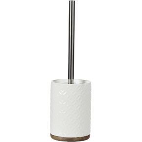 إكسسوارات الحمام مجموعة فرش تواليت سيراميك - فرشاة وحامل المرحاض بقاعدة خشبية (أبيض وبيج) in Kuwait