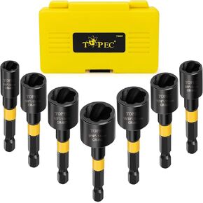 Topec 5-Piece Heavy Duty Nut Bolt Remover set, 1/2" Drive Impact Extractor Set, Perfect Tool Kit for Removing Stripped, Damaged, Rounded off and Rusted Bolts & Nuts, and Shorter Profile Lug Nuts