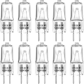 GY6.35 Light Bulbs, 120V 50W Crystal Clear Halogen Bulb 2 Pin, T4 JC Bi-Pin Base G6.35 Capsule Bulb, Dimmable 2700K Warm White 2 Prong Light Bulb for Pendant Light, Microwave Oven, Table Lamp, 10 Pack