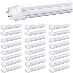 25-Pack T8 LED لمبات 4 أقدام أنبوب ضوء، 4ft LED Shop Garage Warehouse Light، 20W 5000K 2600LM ضوء النهار الأبيض، استبدال أنبوب أضواء الفلورسنت، تجاوز الصابورة، غطاء شفاف يعمل بالطاقة المزدوجة