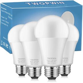 TWOPWIN Garage Door Opener Light Bulbs, 12W High Brightness 1500LM, Minimize Interference LED Light Bulbs for Garage Door Opener, FCC Listed, 6000K Cool White Bright LED Light Bulb, E26 Base, 4PK