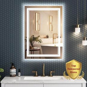 Led Bathroom Mirror, 40x24 Inch, Front & Backlit, Anti-Fog, Wall Mounted, 10W, 192 LED Beads, Silver