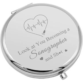 Sonography Tech Sonographer Gift for Women Compact Makeup Mirror Ultrasound Tech Folding Makeup Mirror for Sonographer Radiologist Gift Inspirational Christmas Birthday Gifts