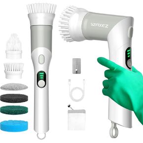 SZFIXEZ Electric Spin Scrubber, Shower Cleaner Brush KS-2633, Handheld Power Brush with 2 Adjustable Angle, 6 Replacement Head for Cleaning Bathroom, tub, Tile, Sink, Window, Car (grey)