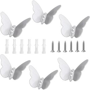 Ideal Swan 6 Pack Butterfly Shape Hooks - Premium Stainless Steel Butterfly Shape Hooks, Elegant and Functional Home Storage Solution for Bathroom Kitchen Home(Silver)