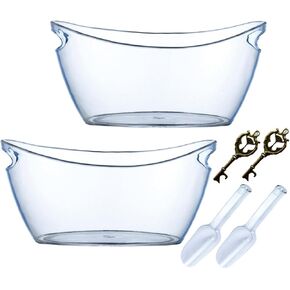 2 PCS Ice Bucket,Acrylic Ice Buckets for Parties,5.5L Extra Large Clear Champagne Beer Tub Mimosa Bar Supplies Kit Wine Beverage Bucket with Corkscrew&Scoop for Wine Cocktail Bar(Clear)