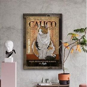 Calico Cat Metal Sign American Steel Art Vintage Metal Tin Sign Coffee Bar Wall Decor 8x12inch