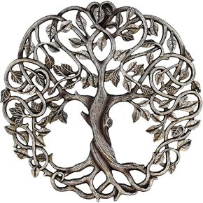 Top Brass Tree of Life Wall Plaque 11 5/8 Inches Decorative Celtic Garden Art Sculpture - Antique Silver Finish