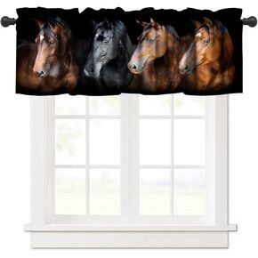 Horses Valance Curtain, Seven Horses Running at Night, Farmhouse Country Wildlife Rod Pocket Valance Window Treatments 1 Panel Short Curtains for Kitchen Living Room Bedroom 54 x 18 in